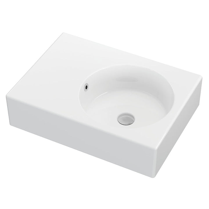 Fienza Reba Ceramic Wall Hung Basin Right Hand Bowl With Overflow No Tap Hole 600 x 425 x 168mm