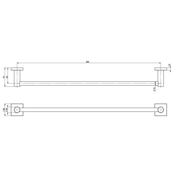 Phoenix Radii Single Towel Rail 600mm Square Plate Chrome