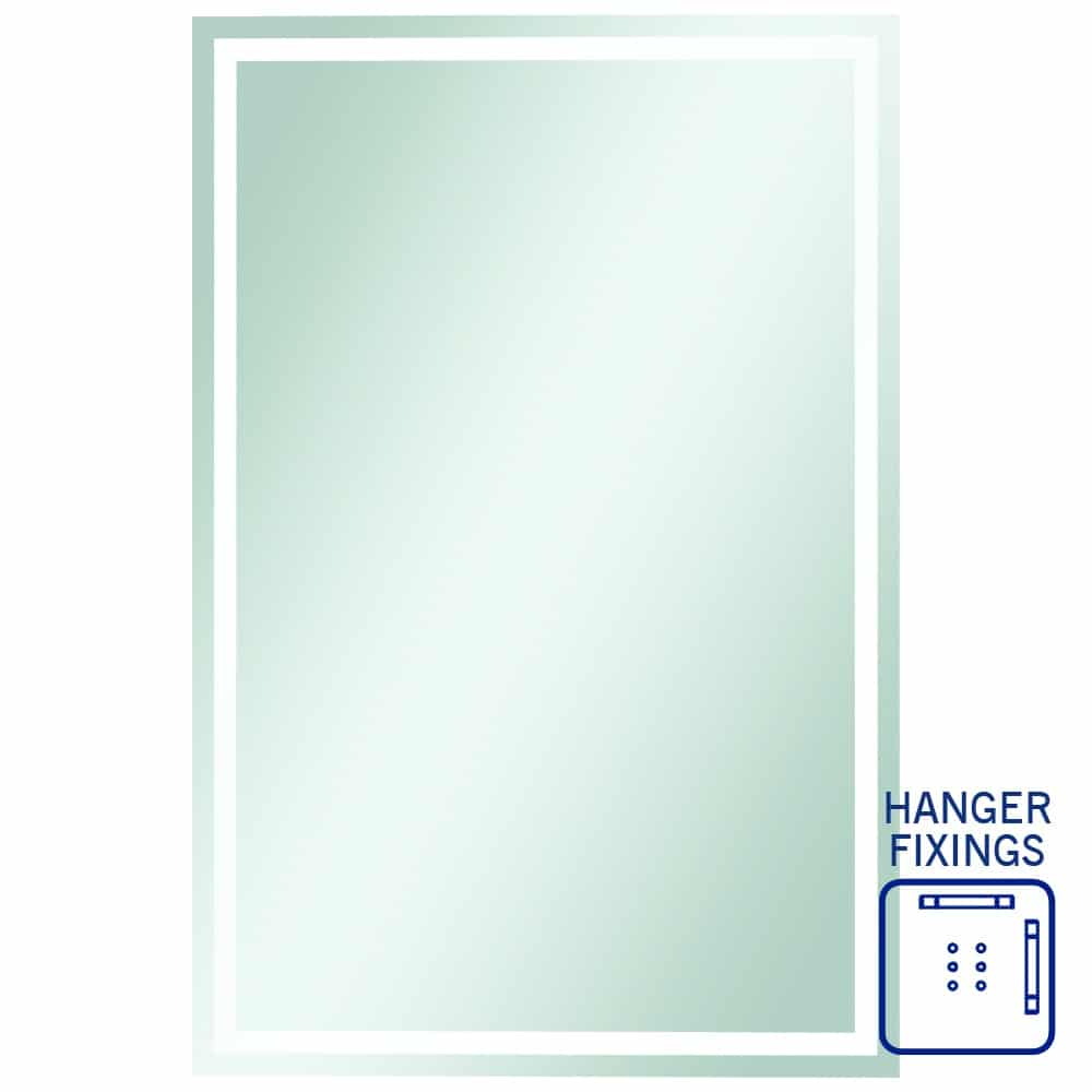 Sierra Rectangle Polished Edge Mirror with Sandblasted Border - 1500x900mmwith Hangers