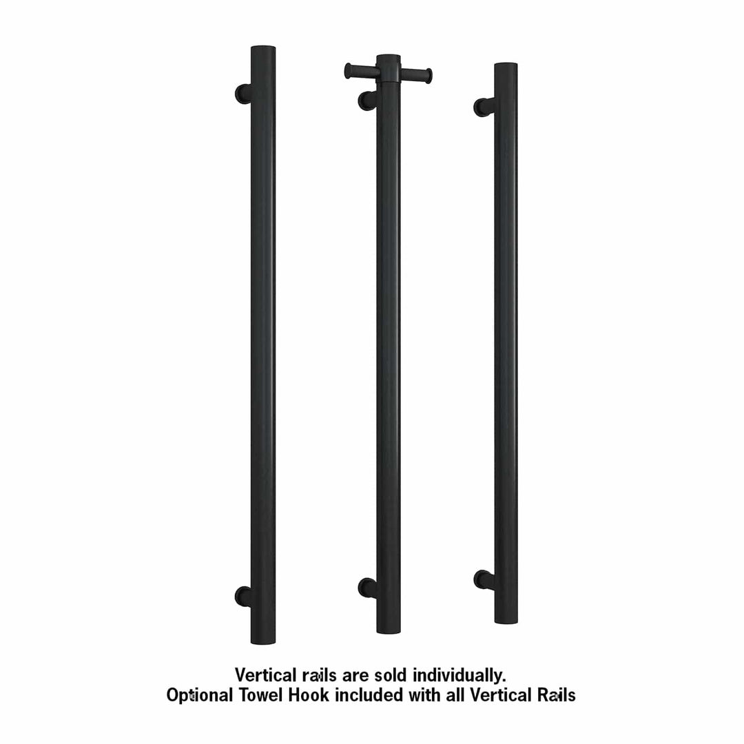 Thermorail Straight/Round 12Volt Matt Black Vertical Bar 900x142x100mm 30Watts With Optional Hook