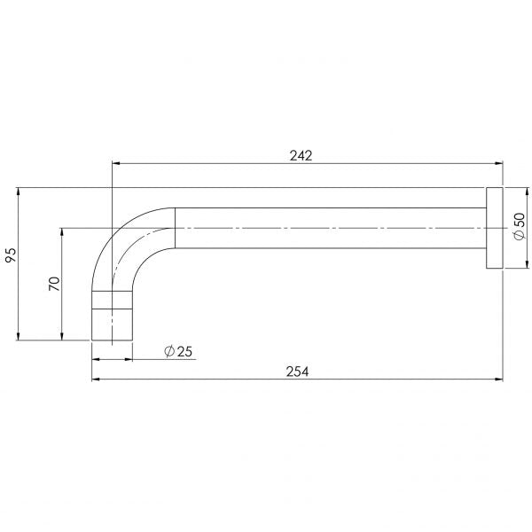 Phoenix Vivid Wall Bath Outlet 250mm Curved Chrome