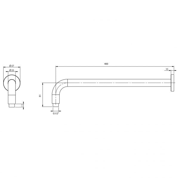 Phoenix Vivid Shower Arm 400mm Round Brushed Carbon