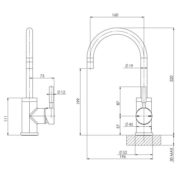 Phoenix Vivid Sink Mixer 160mm Gooseneck Chrome