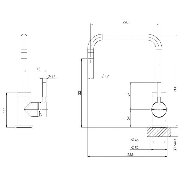 Phoenix Vivid Sink Mixer 220mm Squareline Chrome