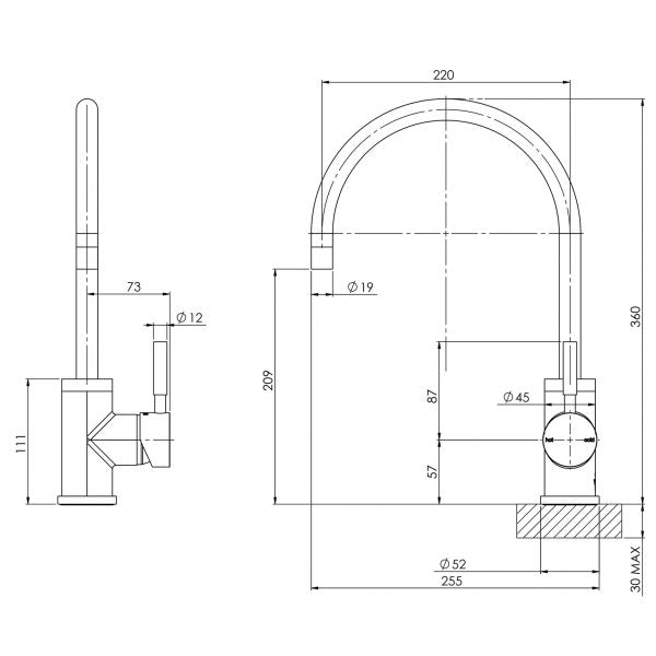 Phoenix Vivid Sink Mixer 220mm Gooseneck Chrome