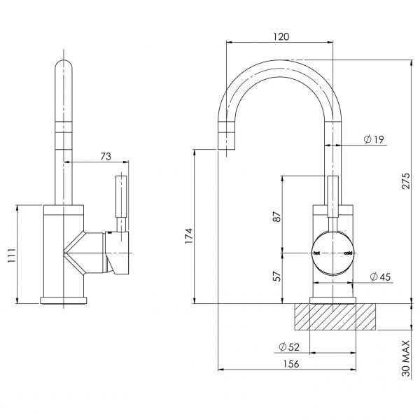 Phoenix Vivid Basin Mixer 120mm Gooseneck Chrome