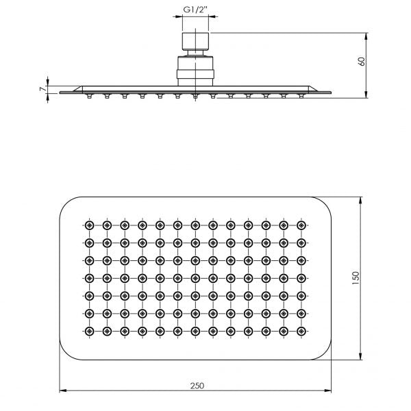Phoenix Vivid Slimline Shower Rose 250x150mm Slimline Rectangle Stainless Steel