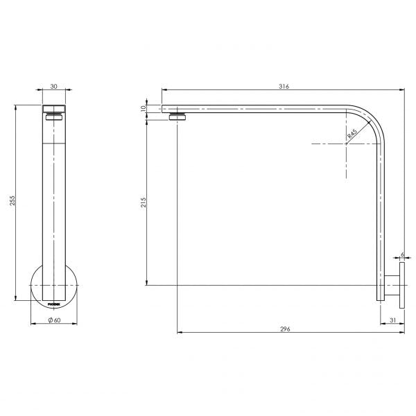 Phoenix Vivid Slimline High-Rise Shower Arm Round Plate Chrome