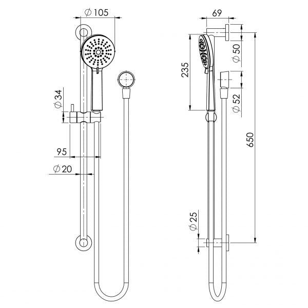 Phoenix Vivid Slimline Rail Shower Brushed Nickel