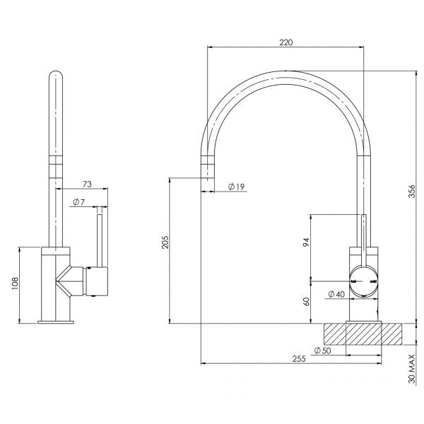 Phoenix Vivid Slimline Sink Mixer 220mm Gooseneck Brushed Carbon