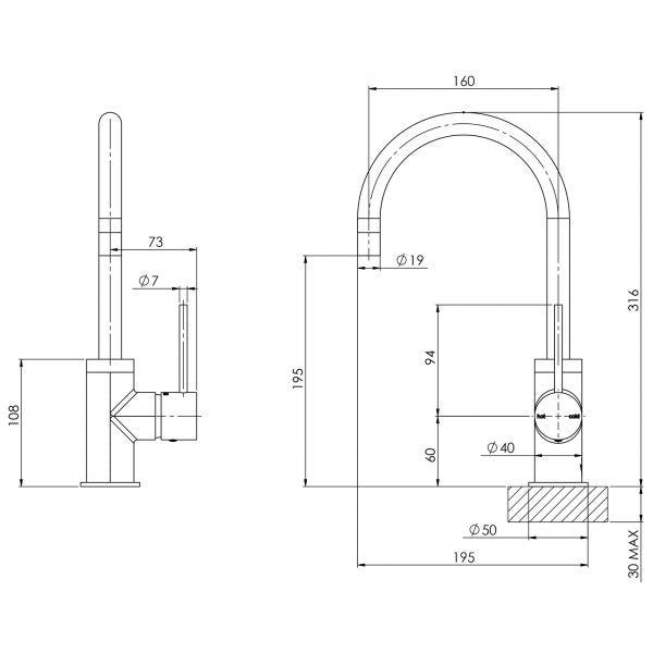 Phoenix Vivid Slimline Sink Mixer 160mm Gooseneck Brushed Carbon