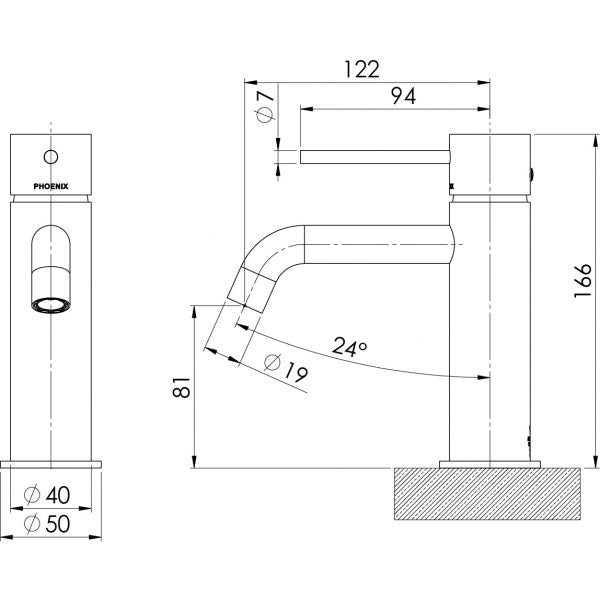 Phoenix Vivid Slimline Basin Mixer Brushed Carbon