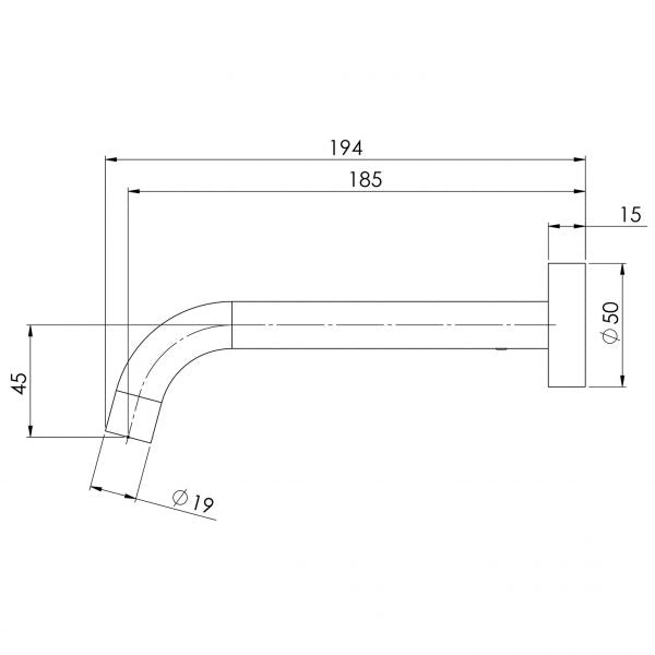 Phoenix Vivid Slimline Wall Bath Outlet 180mm Curved Chrome