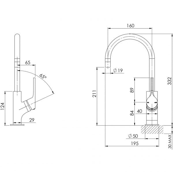 Phoenix Vivid Slimline Oval Sink Mixer 160mm Gooseneck Brushed Nickel