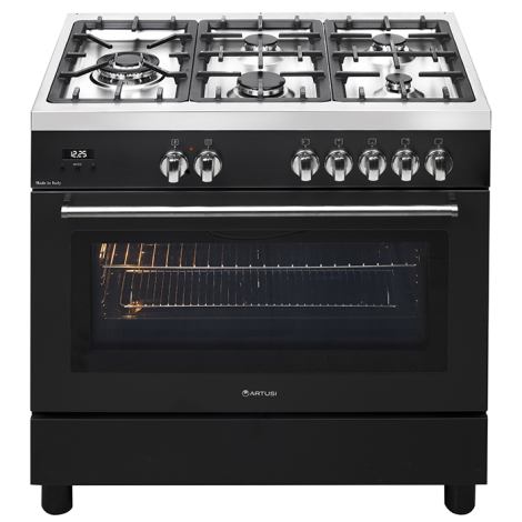 Artusi 90cm 8 Function Upright with 5 Burners Electric Oven Black