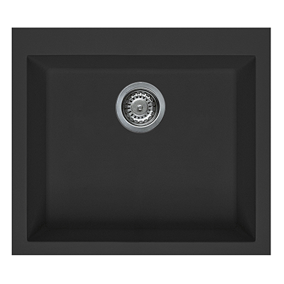 Artusi Single Bowl Sink 570mm X 500mm Black Granitek