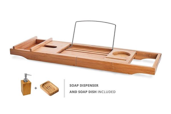 Decina Decina Bamboo Bath Caddy With Soap Dispenser & Dish 