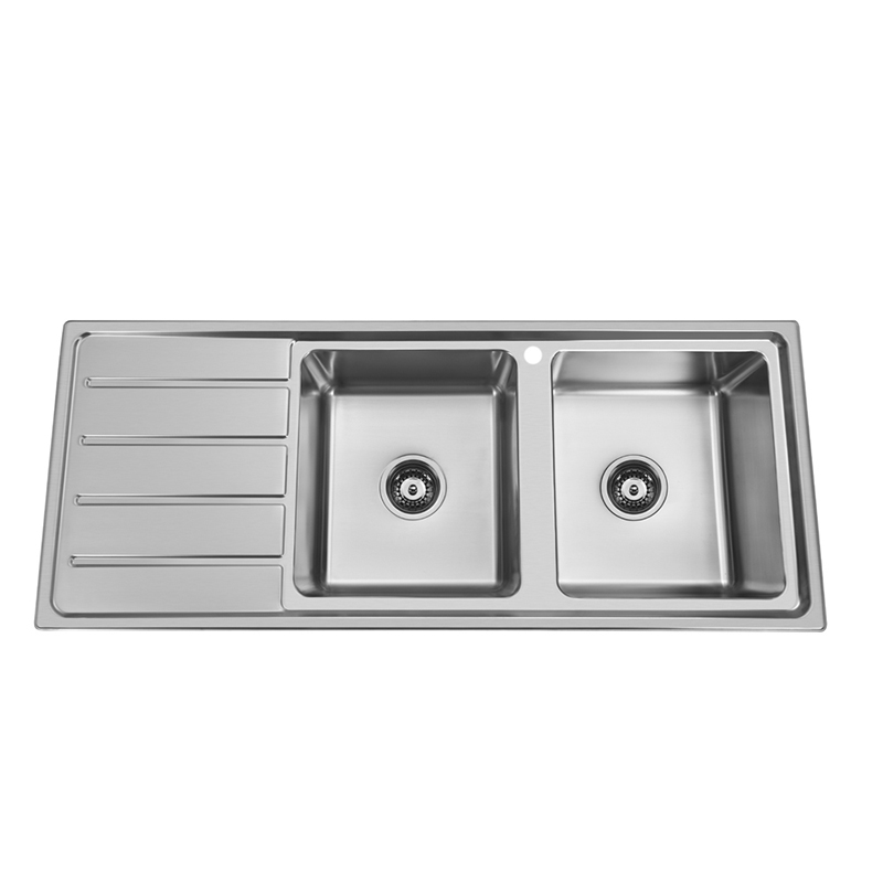 Bad Und Kuche Traditionell Two Bowl Sink 1200 x 500mm 1 Tap Hole Stainless Steel Right Hand Bowl