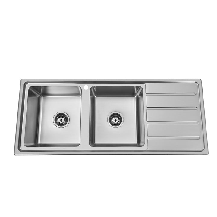 Bad Und Kuche Traditionell Two Bowl Sink 1200 x 500mm 1 Tap Hole Stainless Steel Left Hand Bowl