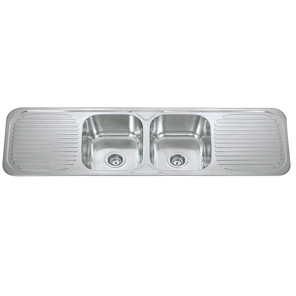 Bad Und Kuche Traditionell Double Bowl Sink 1380 x 480mm with Double Drainer Stainless Steel 1 Tap Hole