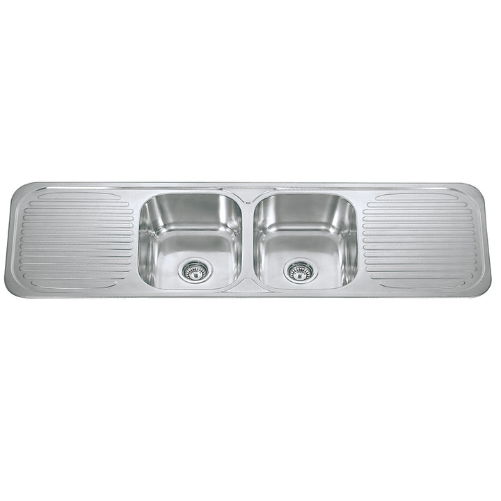 Bad Und Kuche Traditionell Double Bowl Sink 1380 x 480mm with Double Drainer Stainless Steel 1 Tap Hole