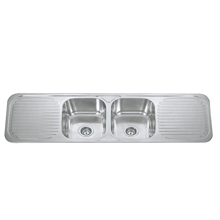 Bad Und Kuche Traditionell Double Bowl Sink 1500 x 480mm with Double Drainer 1 Tap Hole Stainless Steel