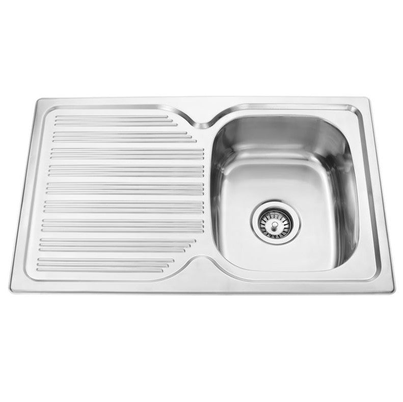 Bad Und Kuche Traditionell Single Bowl Sink 780 x 480mm 1 Tap Hole Stainless Steel Right Hand Bowl