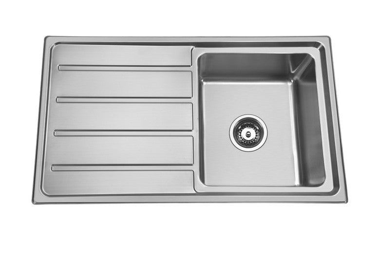 Bad Und Kuche Traditionell Single Bowl Sink 860 x 500mm 1 Tap Hole Stainless Steel Right Hand Bowl