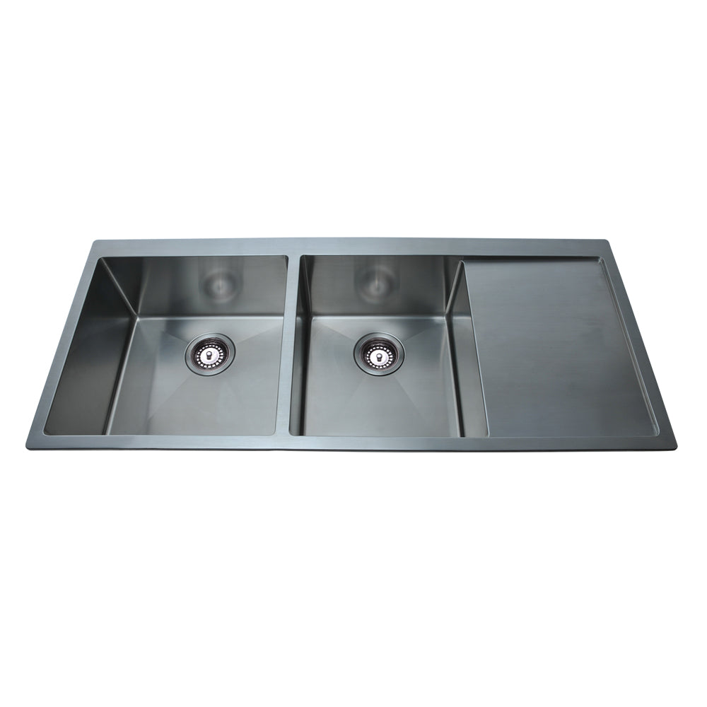 Bad Und Kuche Quad Lux Under / Overmount Double Bowl Sink With Drainer Stainless Steel