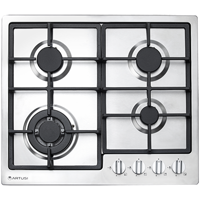 Artusi 60cm 4 Burner Gas Cooktop With Flame Failure Stainless Steel Cast Iron Trivets