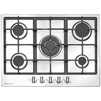 Artusi 70cm 5 Burner Gas Cooktop With Flame Failure Stainless Steel Enamel Trivets