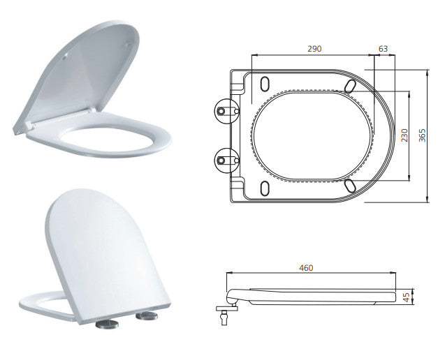 Oliveri Dublin Concave White Toilet Seat with Soft Close Hinges