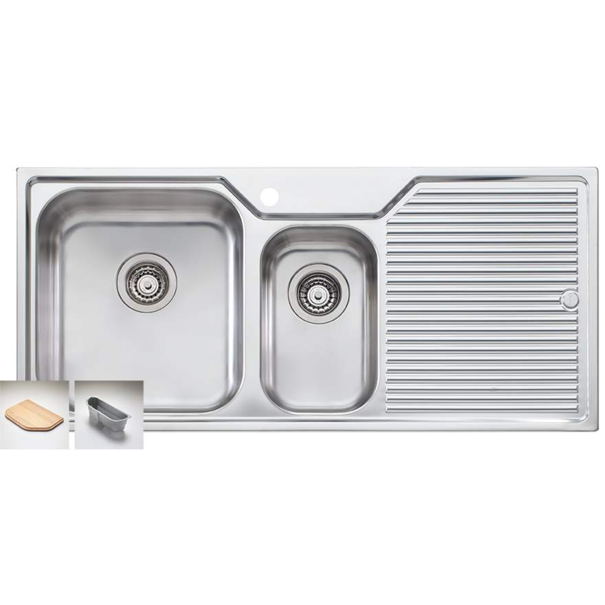 Oliveri Nu-Petite NP601 Sink 1080mm Left Hand 1 & 1/2 Bowl No Tap Hole