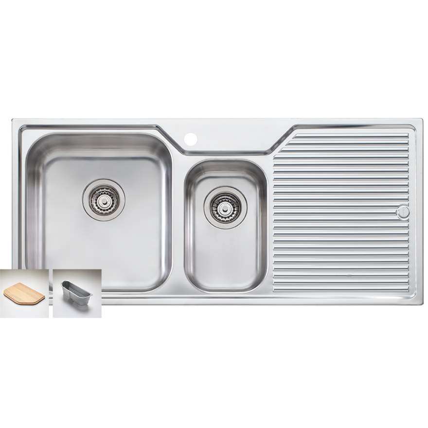Oliveri Nu-Petite NP602 1 Tap Hole Sink 1080mm Right Hand 1 & 1/2 Bowl
