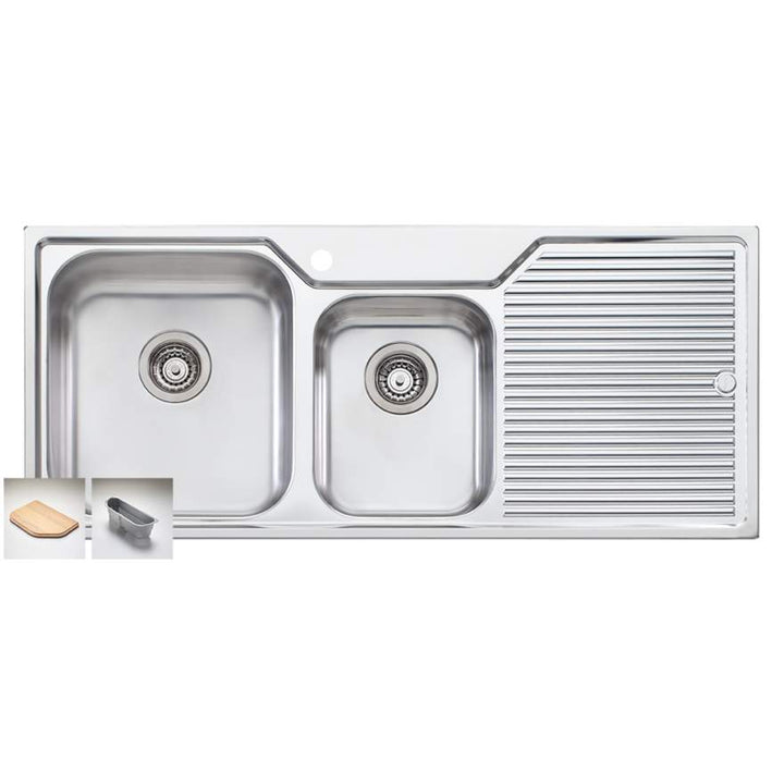 Oliveri Nu-Petite NP611 Sink 1150mm Left Hand 1 & 3/4 Bowl 3 Tap Hole