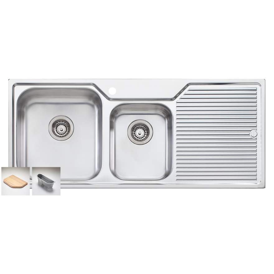 Oliveri Nu-Petite NP612 Sink 1150mm Right Hand 1 & 3/4 Bowl No Tap Hole