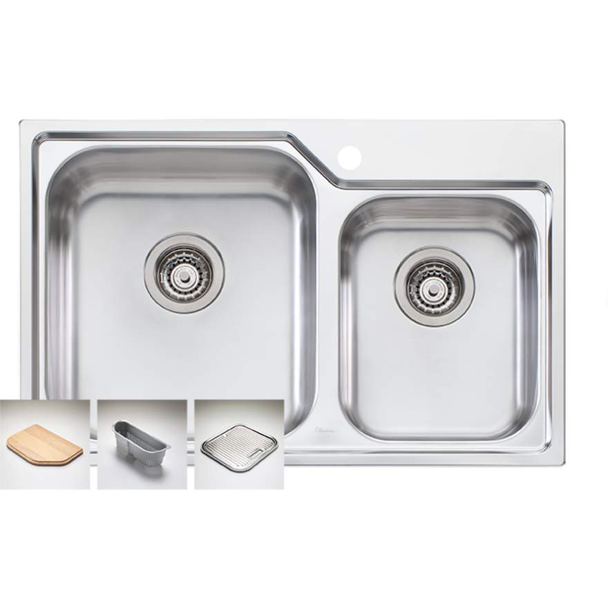 Oliveri Nu-Petite NP615 Sink 775mm Left Hand 1 & 3/4 Bowl No Tap Hole