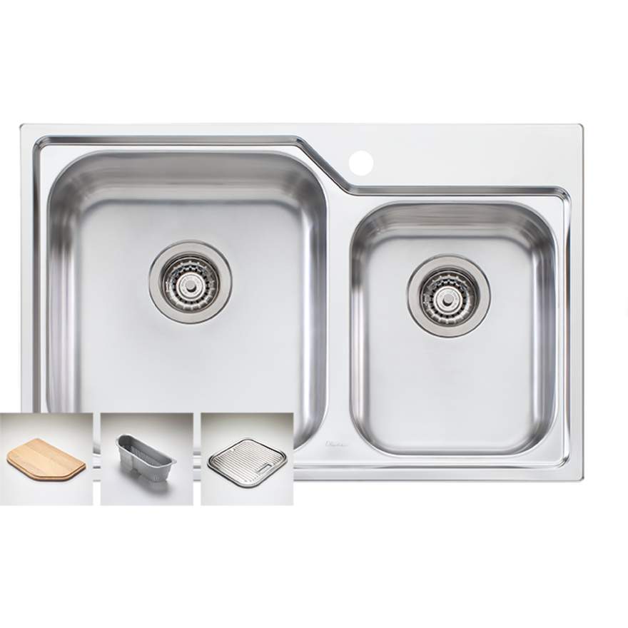 Oliveri Nu-Petite NP615 1 Tap Hole Sink 775mm Left Hand 1 & 3/4 Bowl