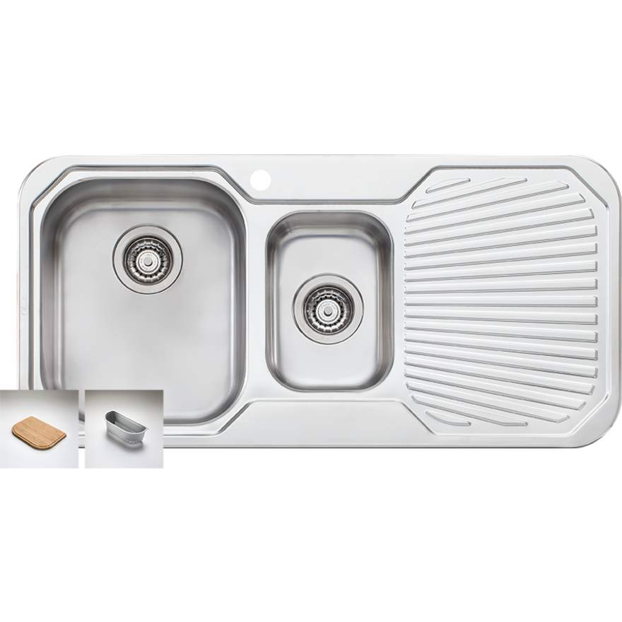 Oliveri Petite PE301 Sink 980mm Left Hand 1&1/2 Bowl No Tap Hole