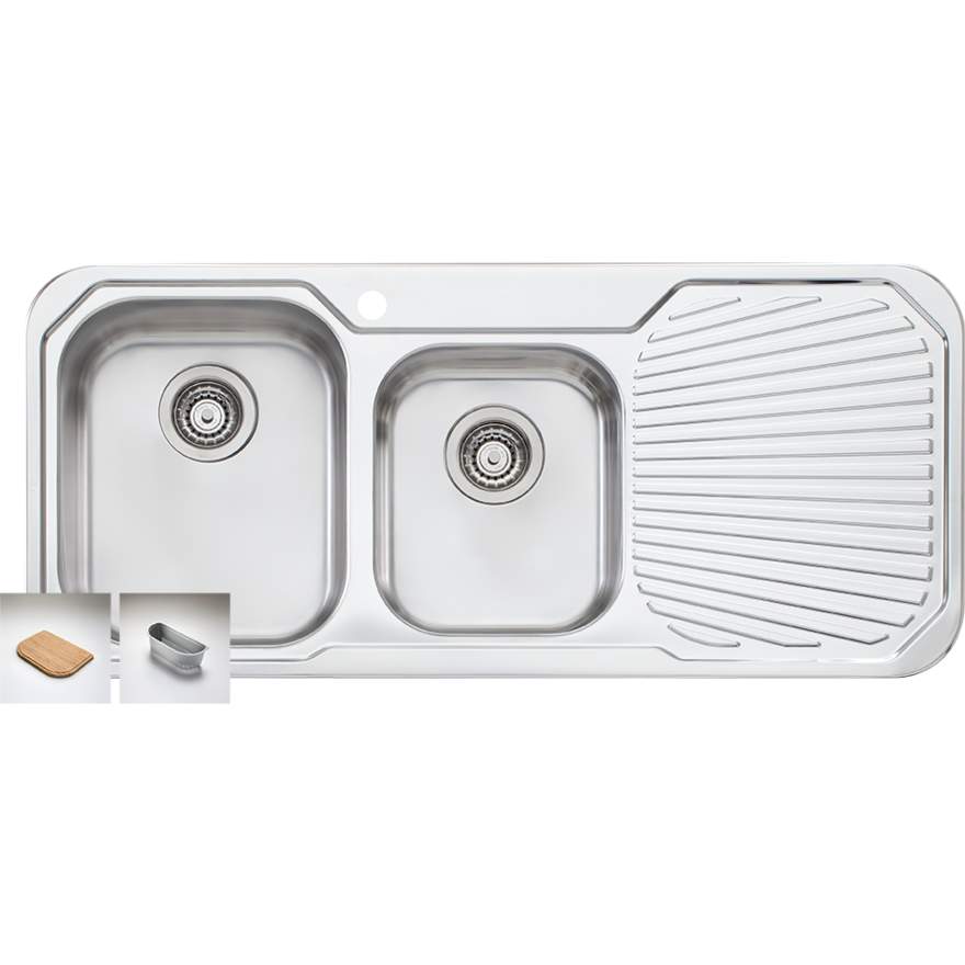 Oliveri Petite PE312 Sink 1080mm Right Hand 1&3/4 Bowl 3 Tap Hole