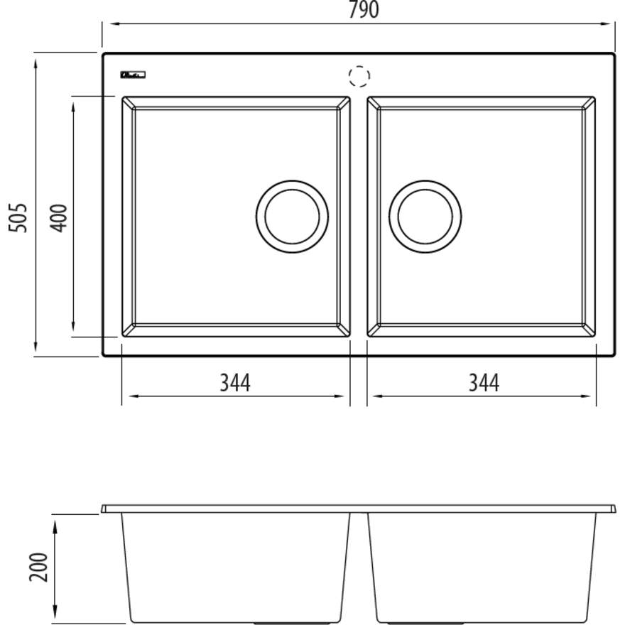 Oliveri Santorini St-BL1574 Black Double Bowl Top Mounted Sink